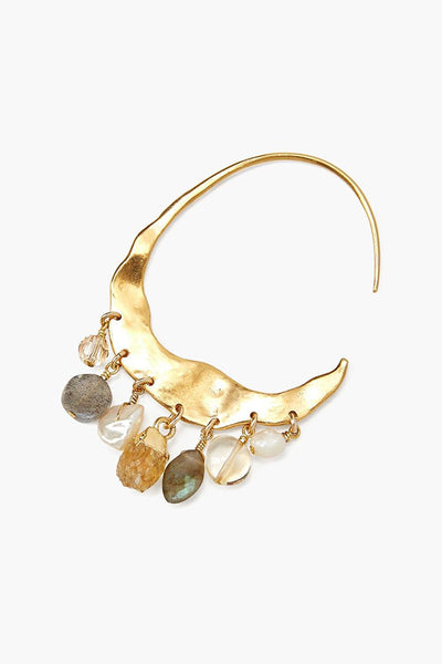 earrings - Chan Luu Crescent Cream Pearl And Citrine Mix Gold Hoop Earrings - Girl Intuitive - Chan Luu -