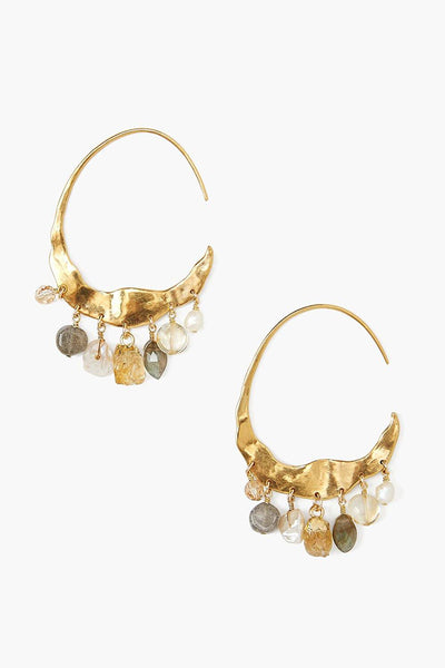 earrings - Chan Luu Crescent Cream Pearl And Citrine Mix Gold Hoop Earrings - Girl Intuitive - Chan Luu -