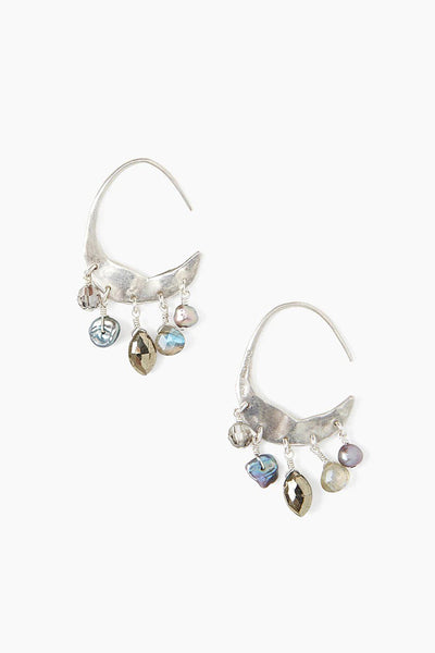 earrings - Chan Luu Petite Crescent Grey Pearl and Labradorite Mix Silver Hoop Earrings - Girl Intuitive - Chan Luu -
