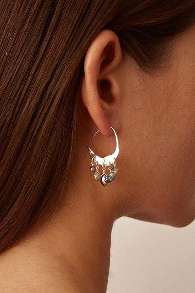 earrings - Chan Luu Petite Crescent Grey Pearl and Labradorite Mix Silver Hoop Earrings - Girl Intuitive - Chan Luu -