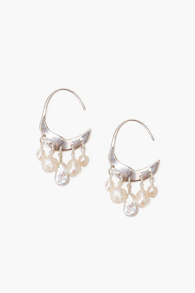 earrings - Chan Luu Petite Crescent White Pearl And Silver Hoop Earrings - Girl Intuitive - Chan Luu -