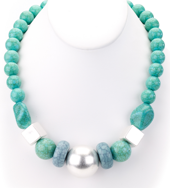 Necklace - Chunky Beaded Turquoise Short Necklace - Girl Intuitive - Island Imports -