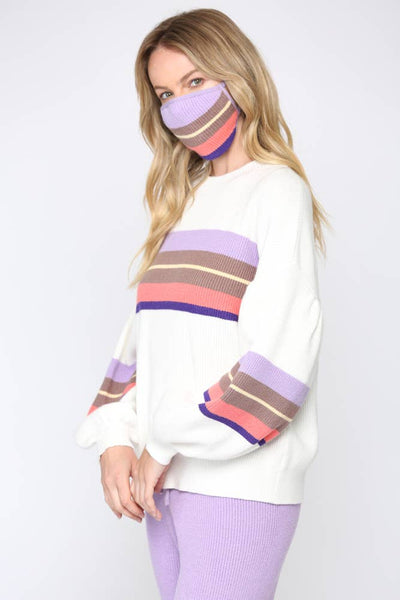 Sweater - Balloon Sleeve Color Block Sweater with Matching Face Mask - Girl Intuitive - Fate -