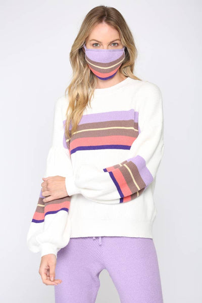 Sweater - Balloon Sleeve Color Block Sweater with Matching Face Mask - Girl Intuitive - Fate -