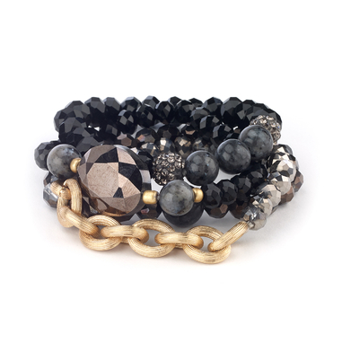 bracelet - Combo Beaded Stone Link Bracelet - Girl Intuitive - Island Imports - Black