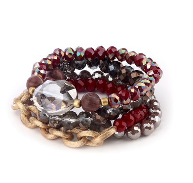 bracelet - Combo Beaded Stone Link Bracelet - Girl Intuitive - Island Imports - Red