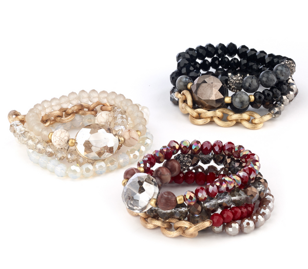 bracelet - Combo Beaded Stone Link Bracelet - Girl Intuitive - Island Imports -