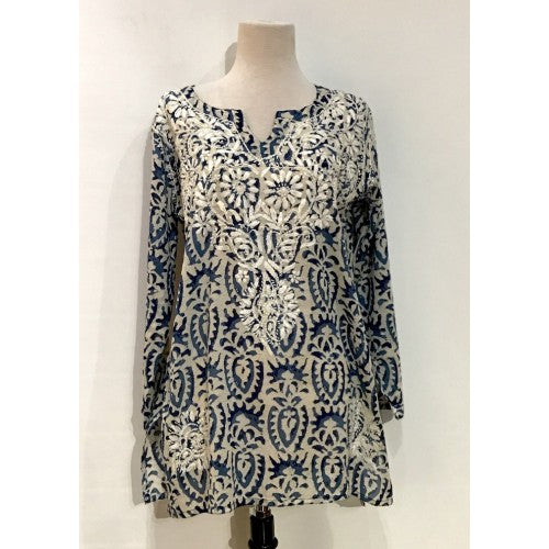 Tunic - Cotton Tunic Embroidered Top Navy - Girl Intuitive - Dolma -