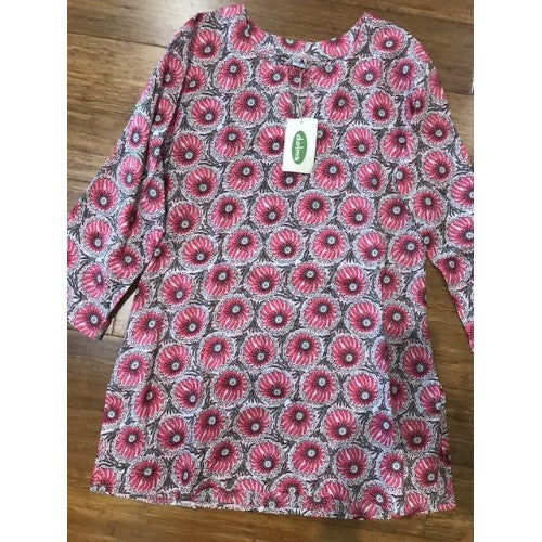 Tunic - Cotton Tunic Top Pink Floral on Gray - Girl Intuitive - Dolma -