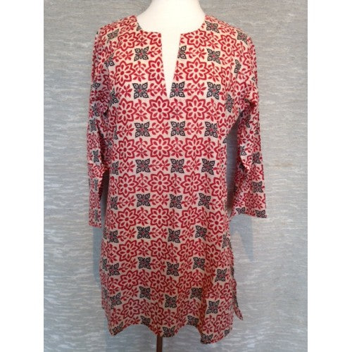 Tunic - Cotton Tunic Top Red Indian Print - Girl Intuitive - Dolma -