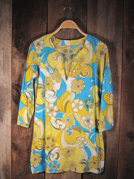 Tunic - Cotton Tunic Top Yellow Blue - Girl Intuitive - Nusantara -