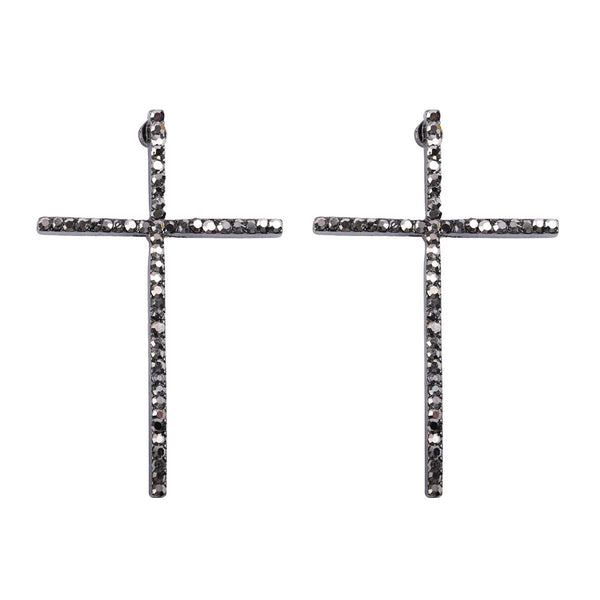 Earrings - Cross Rhinestones Post Earrings - Girl Intuitive - MYS Wholesale Inc - Black