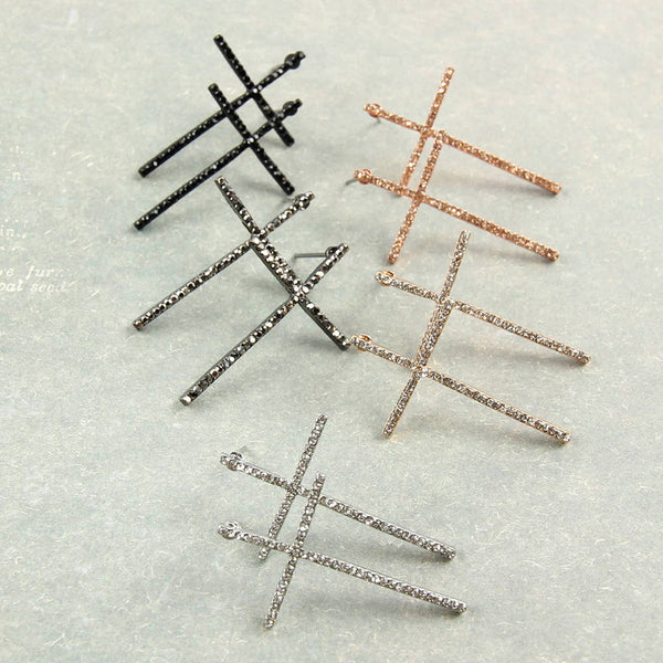 Earrings - Cross Rhinestones Post Earrings - Girl Intuitive - MYS Wholesale Inc -