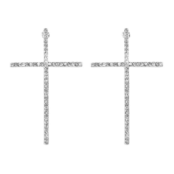 Earrings - Cross Rhinestones Post Earrings - Girl Intuitive - MYS Wholesale Inc - Silver