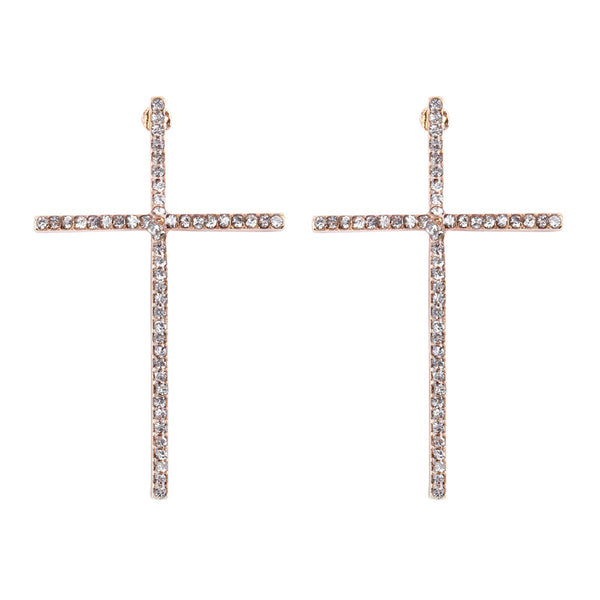 Earrings - Cross Rhinestones Post Earrings - Girl Intuitive - MYS Wholesale Inc - Gold