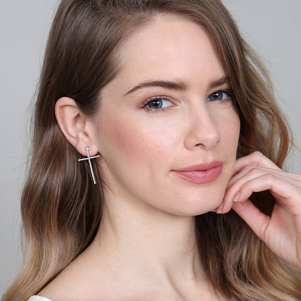Earrings - Cross Rhinestones Post Earrings - Girl Intuitive - MYS Wholesale Inc -