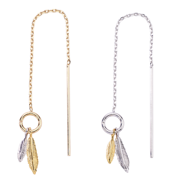 earrings - Dainty Feather Thread Through Earrings - Girl Intuitive - Island Imports -