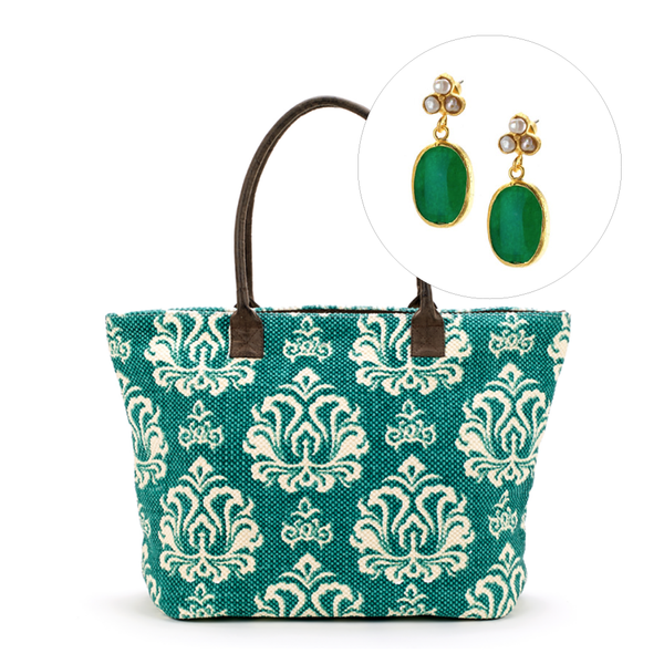 Bags - Damask Tote with MOP Agate Earrings Gift Set - Girl Intuitive - Island Imports -
