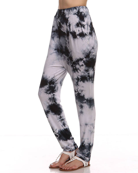 Pants - Dark Gray and White Crystal Tie Dye Joggers with Pockets - Girl Intuitive - Urban X -