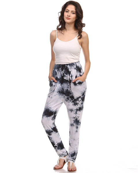 Pants - Dark Gray and White Crystal Tie Dye Joggers with Pockets - Girl Intuitive - Urban X -