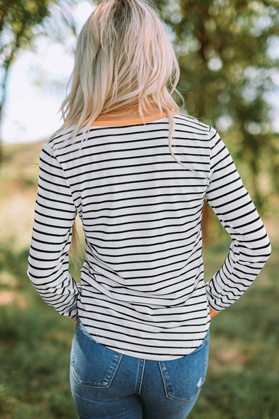 Top - Striped Contrast Trim Quarter Snap T-Shirt - Girl Intuitive - Trendsi -