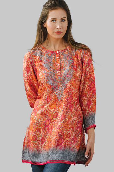 Tunic - Deena Orange Silk Tunic Top - Girl Intuitive - Sevya -