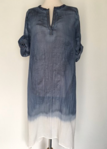 Dresses - Dolma Ombre Dye Long Cotton Dress - Girl Intuitive - Dolma - SM / Blue