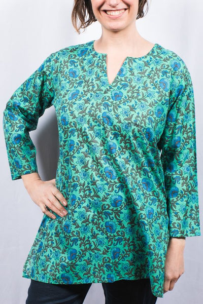 Tunic - Cotton Tunic Top Jaded Floral - Girl Intuitive - Dolma -