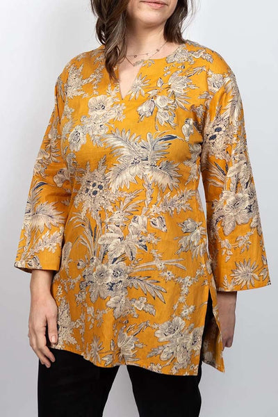 Tunic - Dolma Mustard Floral Cotton Tunic Top - Girl Intuitive - Dolma -