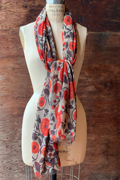 Scarves - Dolma Orange Floral Wool Scarf - Girl Intuitive - Dolma -