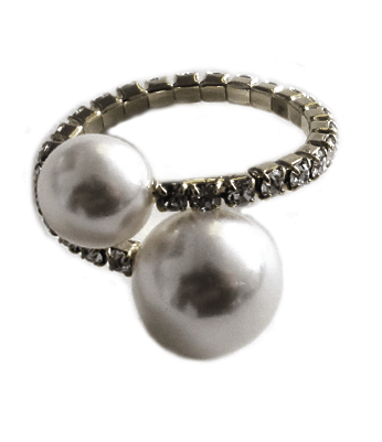 Ring - Double Pearl and Pave Halo Adjustable Ring - Girl Intuitive - Pin & Tube - Black