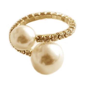 Ring - Double Pearl and Pave Halo Adjustable Ring - Girl Intuitive - Pin & Tube - Gold