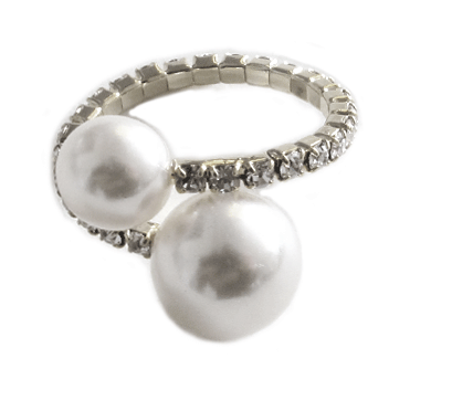Ring - Double Pearl and Pave Halo Adjustable Ring - Girl Intuitive - Pin & Tube - Silver