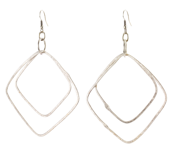 earrings - Double Square Drop Silver Earrings - Girl Intuitive - Island Imports -