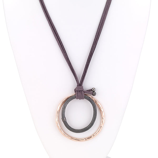Necklace - Double Link Long Leather Necklace - Girl Intuitive - Island Imports - Rose Gold