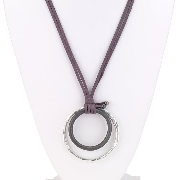 Necklace - Double Link Long Leather Necklace - Girl Intuitive - Island Imports - Silver