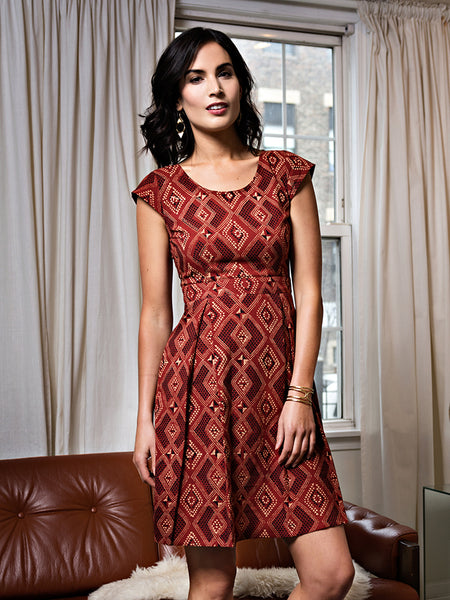 Dresses - Mata Traders Vintage Pleat Dress Brick Red - Girl Intuitive - Mata Traders -