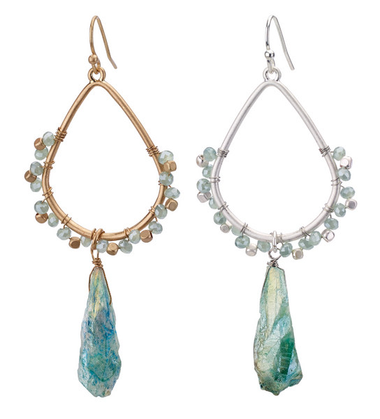 earrings - Drop Crystal Hoop Earrings - Girl Intuitive - Island Imports -
