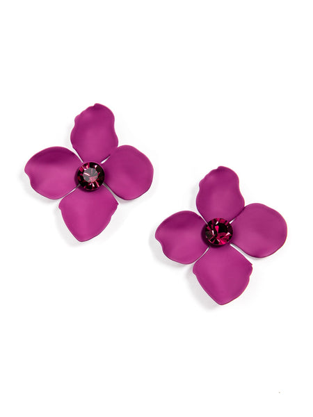 earrings - Flower Statement Stud Earrings - Girl Intuitive - Zenzii - Purple