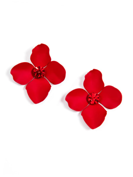 earrings - Flower Statement Stud Earrings - Girl Intuitive - Zenzii - Red