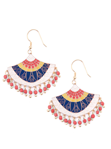 earrings - Embellished Fan Earrings Red and Blue - Girl Intuitive - Mata Traders - red