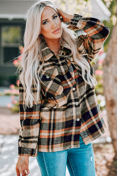 Jacket - Plaid Button Front Shirt Jacket with Breast Pockets - Girl Intuitive - Trendsi -