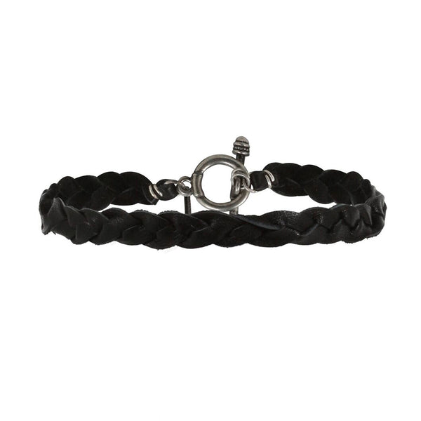 Men - Mens Black Leather Braided Bracelet with Silver Closure - Girl Intuitive - Ettika -