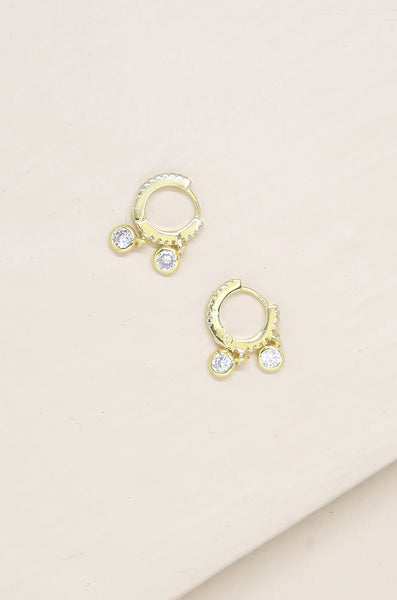 earrings - Ettika Double Crystal Charm Mini Hoop Earrings - Girl Intuitive - Ettika -