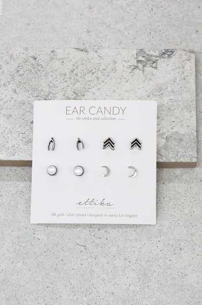 earrings - Ettika Antique Silver Wishes Ear Candy Stud Set - Girl Intuitive - Ettika -