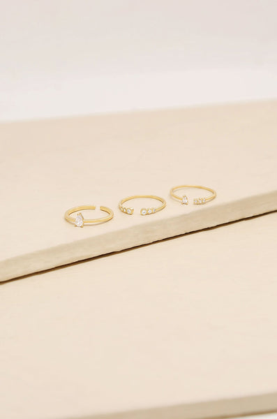 Ring - Ettika Little Crystal Stackers Adjustable Gold Ring Set - Girl Intuitive - Ettika -