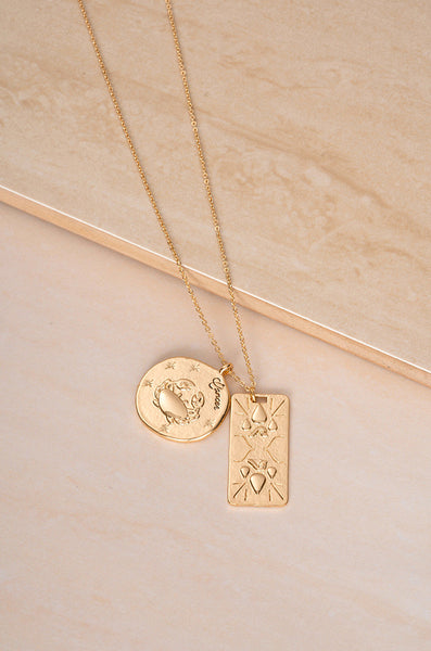 Necklace - Ettika Zodiac Double Medallion 18k Gold Plated Necklace - Girl Intuitive - Ettika - 30" / Gold / Cancer