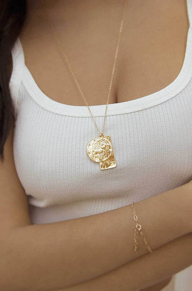 Necklace - Ettika Zodiac Double Medallion 18k Gold Plated Necklace - Girl Intuitive - Ettika -