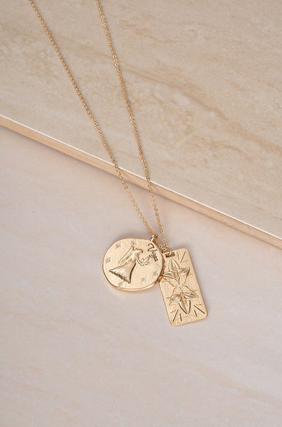 Necklace - Ettika Zodiac Double Medallion 18k Gold Plated Necklace - Girl Intuitive - Ettika - 30" / Gold / Virgo