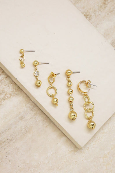 earrings - Mini Assorted Gold Dangle Earrings - Set of 5 Pairs - Girl Intuitive - Ettika -